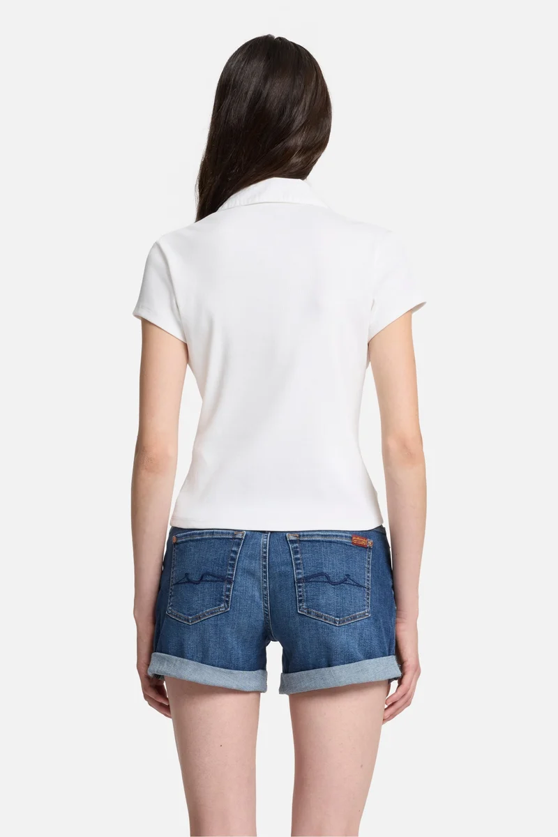 Ribbed Henley Polo in Optical White