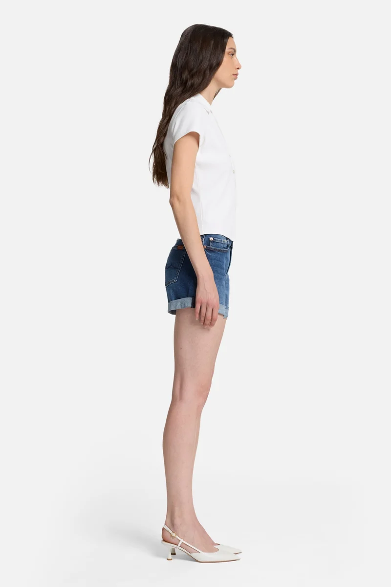 Ribbed Henley Polo in Optical White