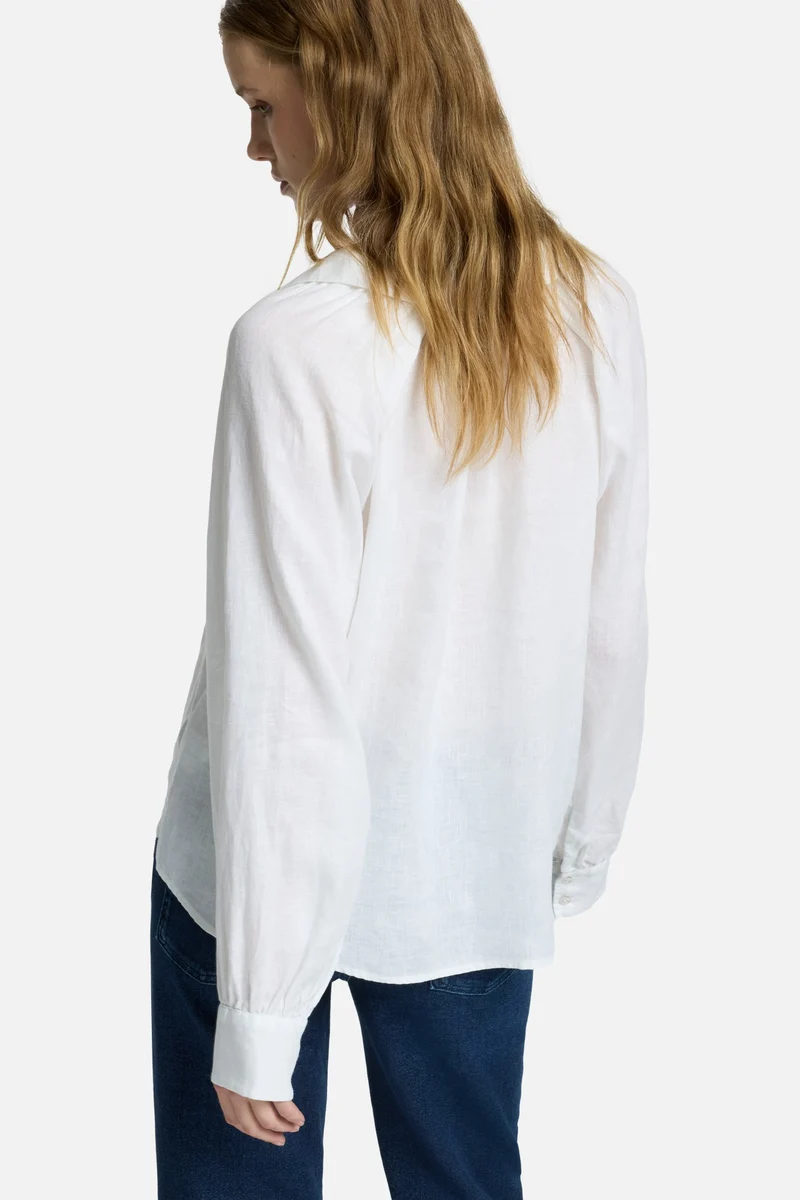 Tie Neck Linen Blouse in Optical White
