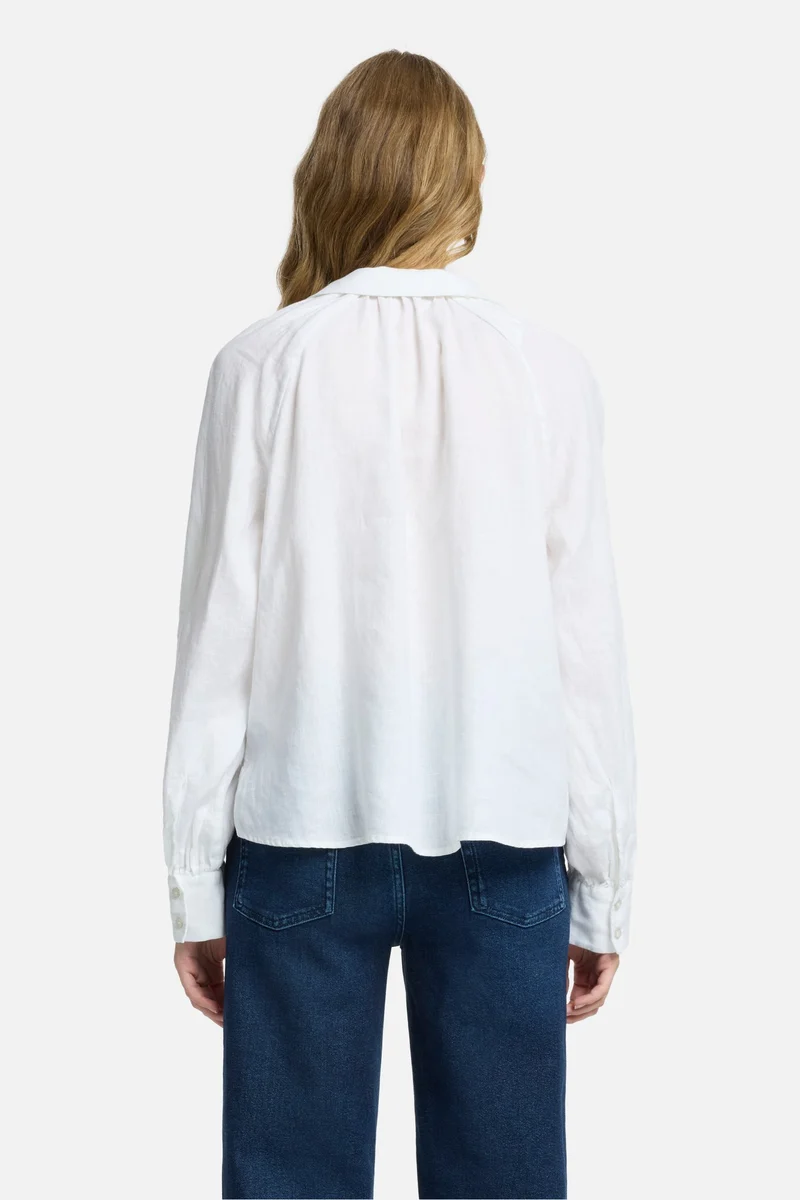 Tie Neck Linen Blouse in Optical White