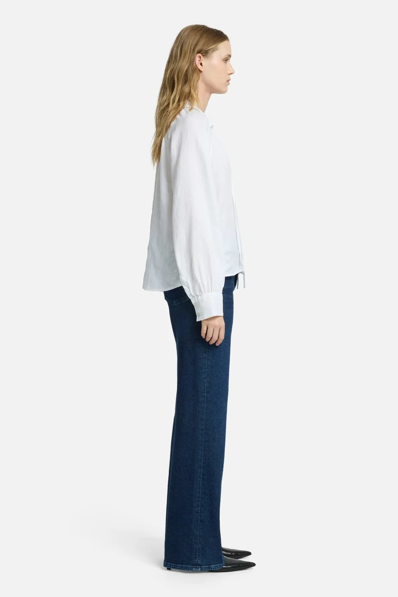 Tie Neck Linen Blouse in Optical White