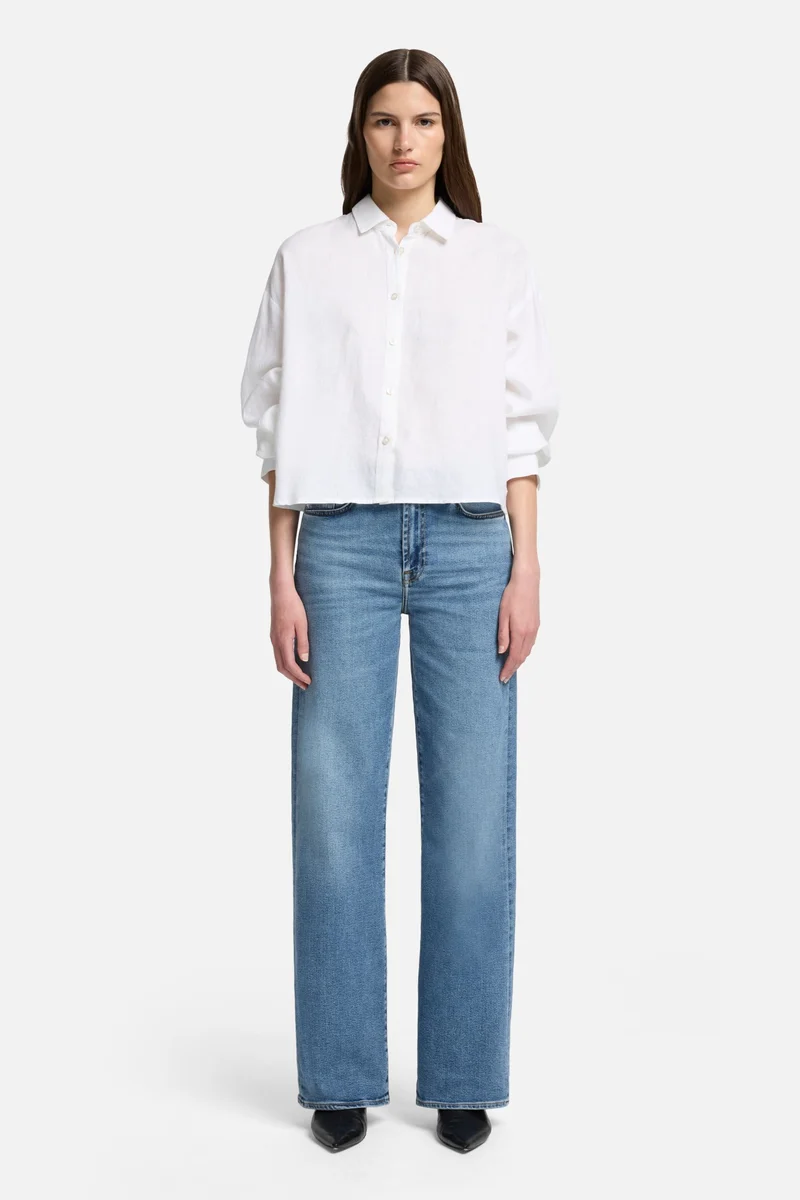 Linen Cropped Shirt in Optical White