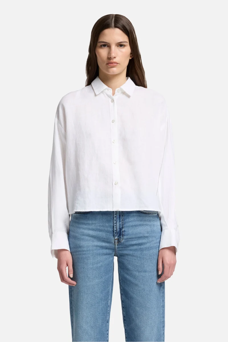Linen Cropped Shirt in Optical White
