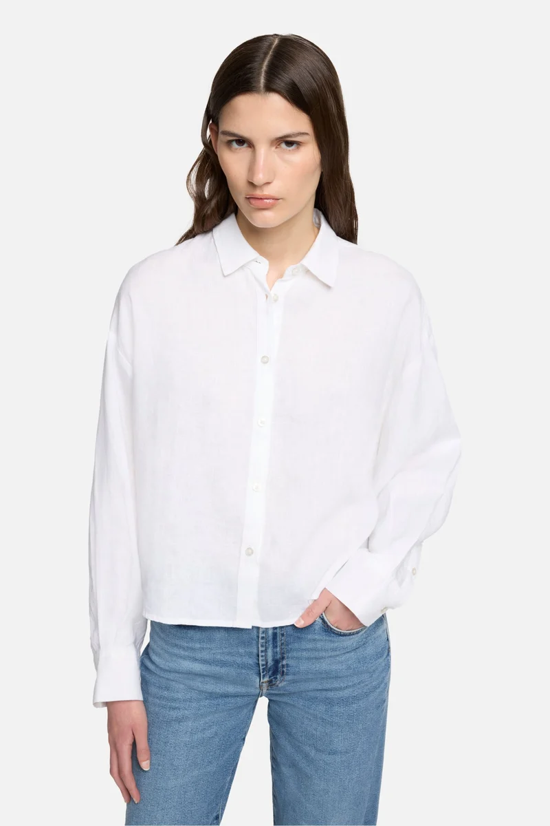 Linen Cropped Shirt in Optical White