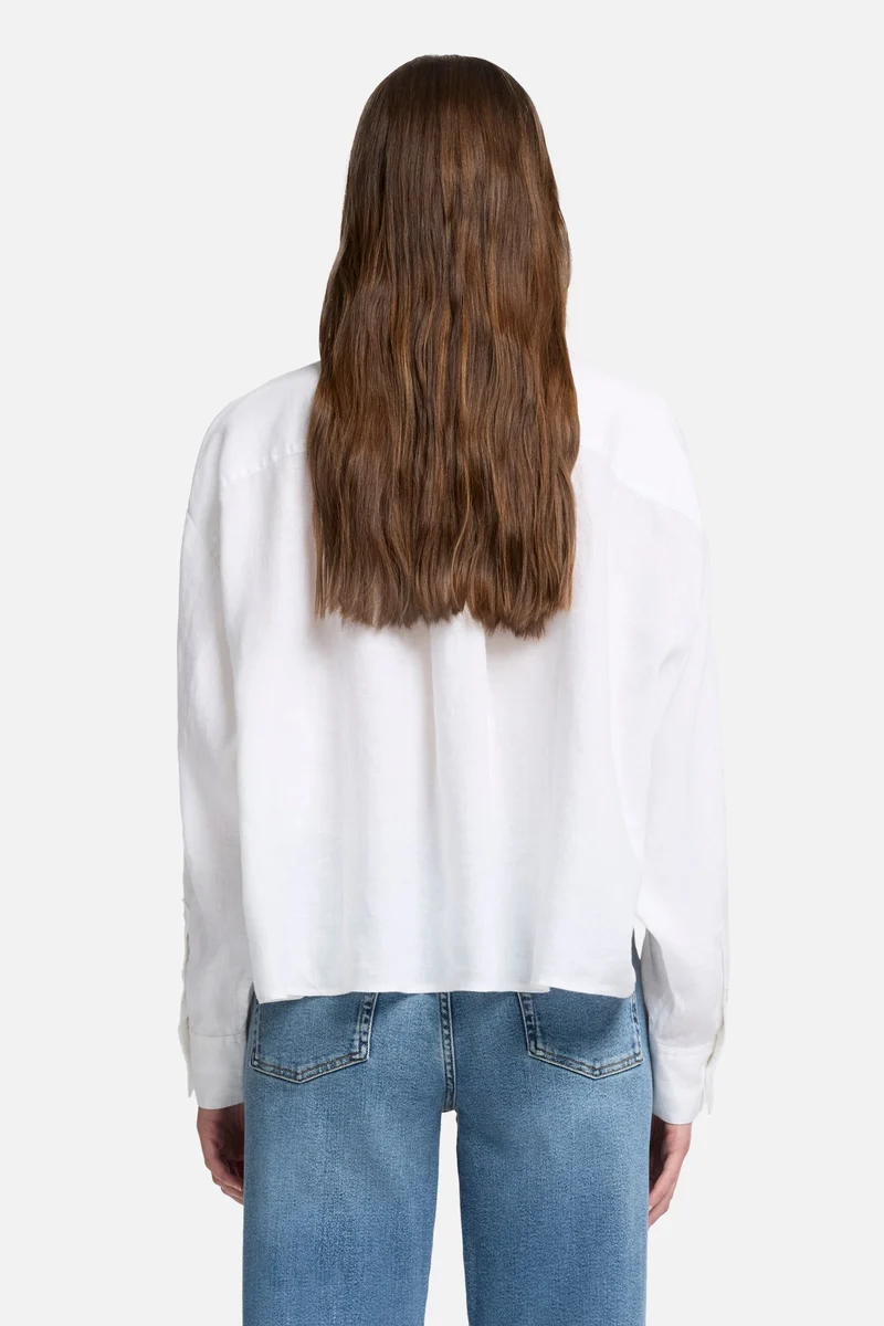 Linen Cropped Shirt in Optical White