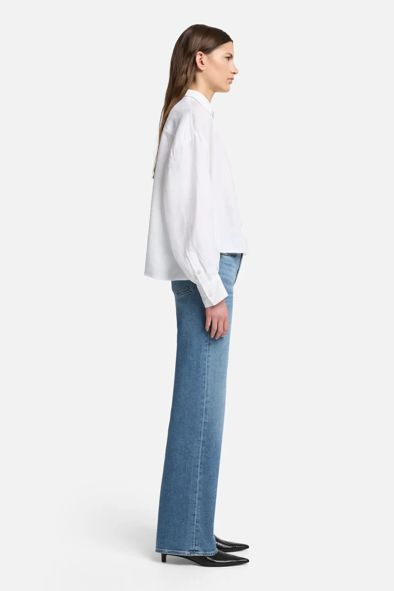 Linen Cropped Shirt in Optical White