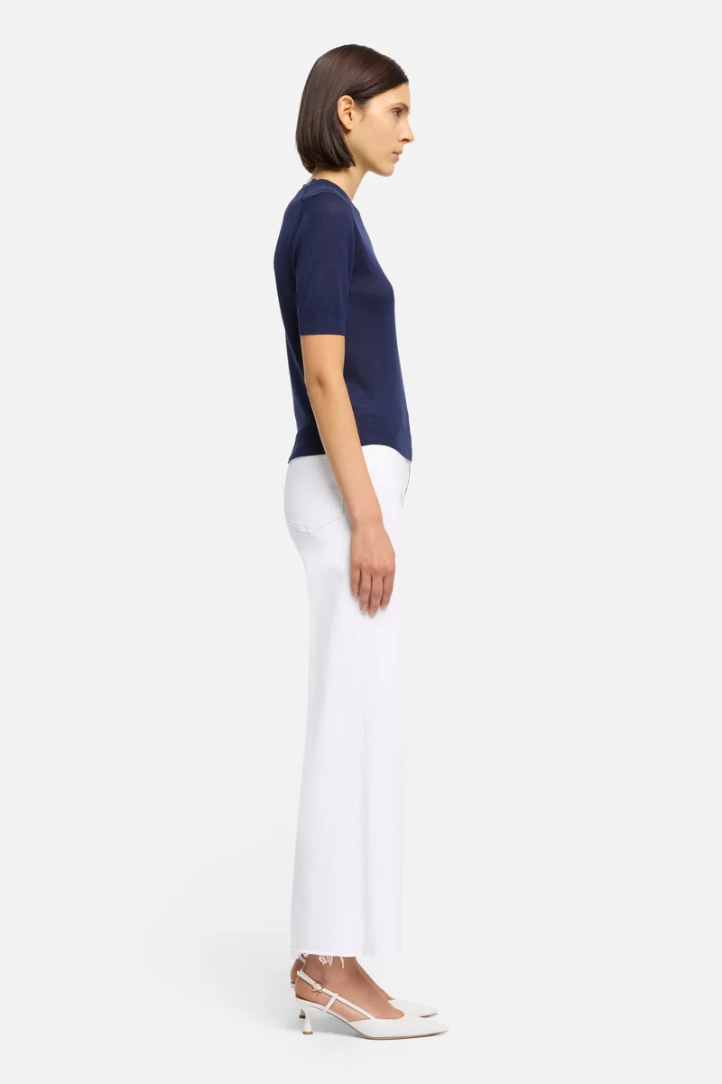 Silk Blend Short Sleeve Sweater in Navy
