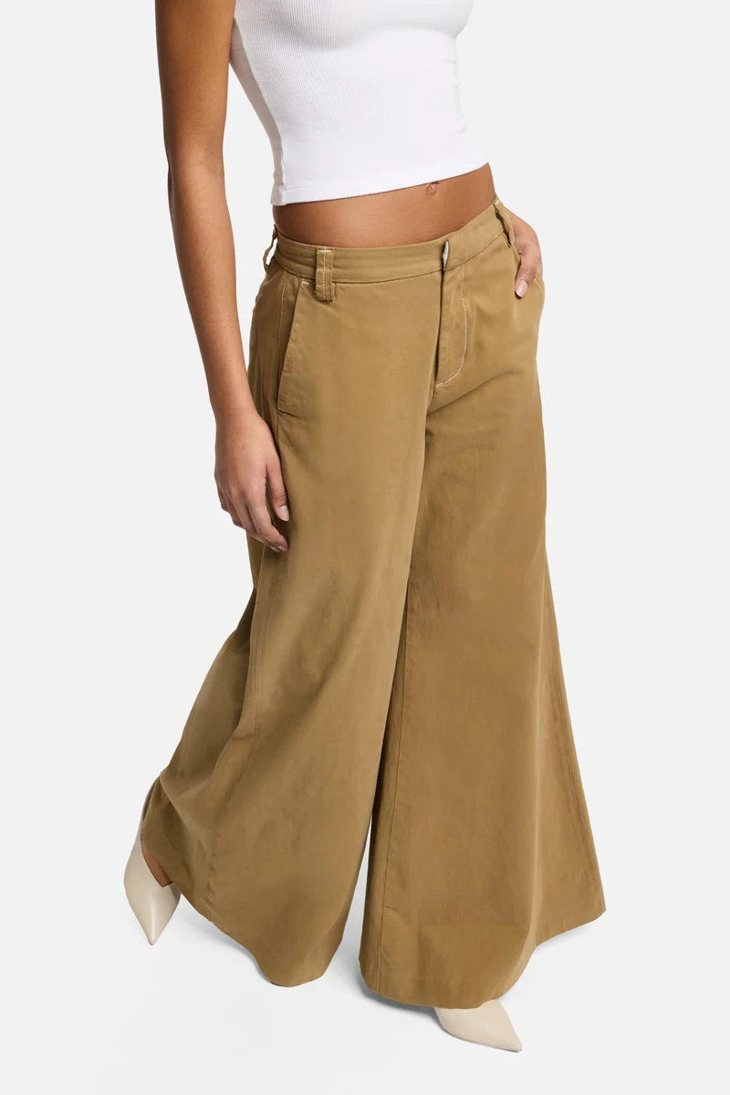 Comfort Twill Willow Palazzo Wide Leg in Sand Storm