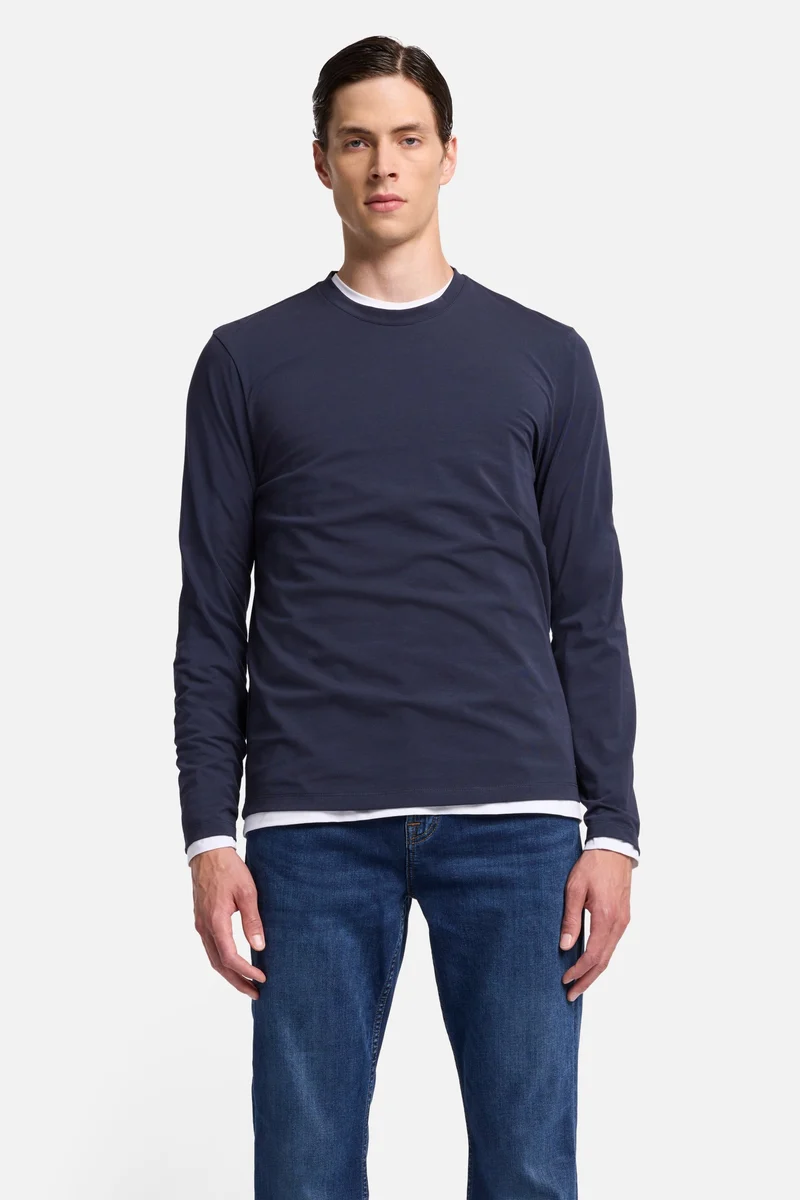 Luxe Performance Long Sleeve Tee in Navy