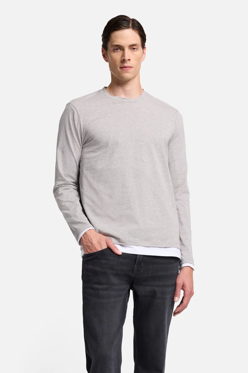 Luxe Performance Long Sleeve Tee in Grey Melange