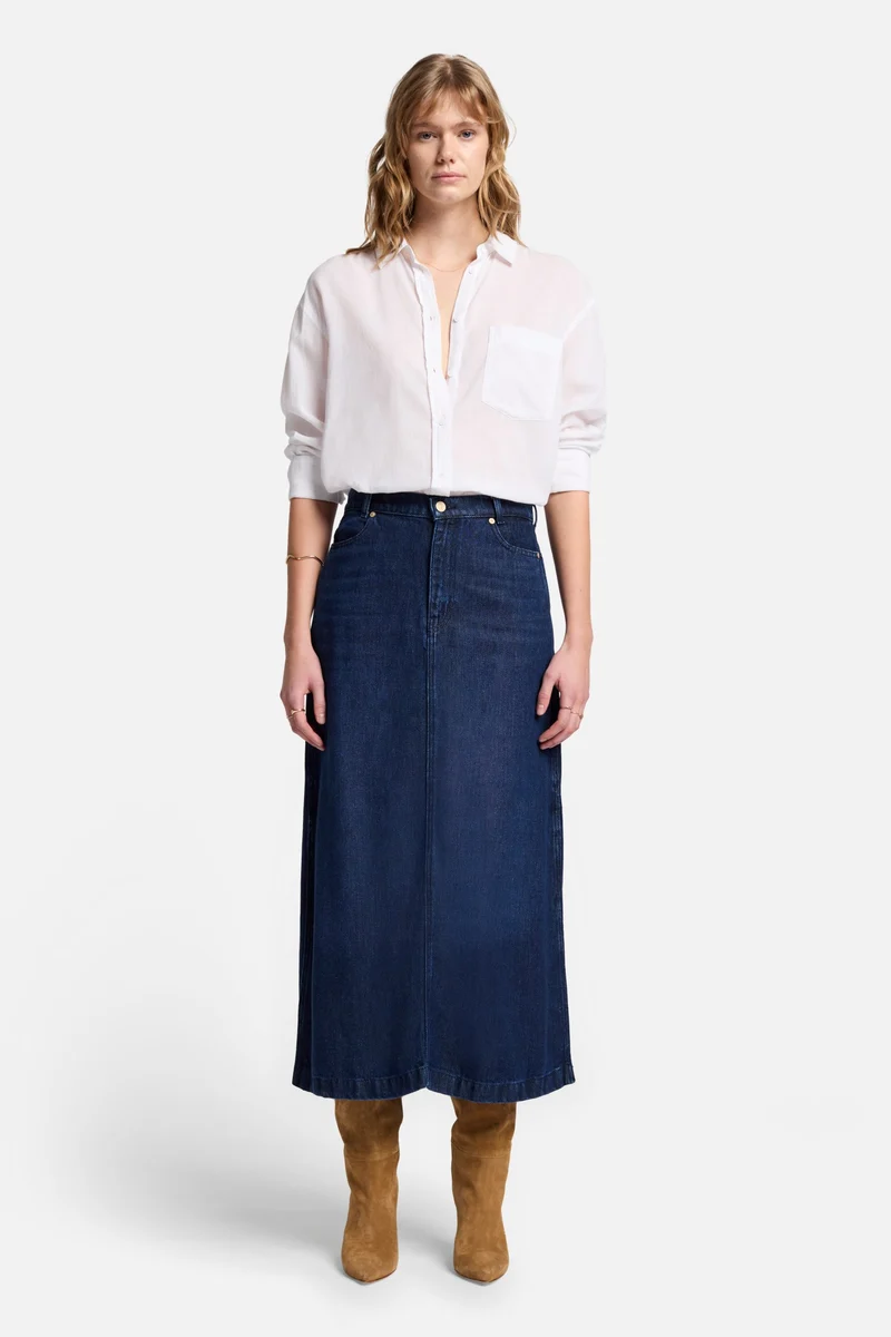 Denim Lustre Midi Skirt in Stormy