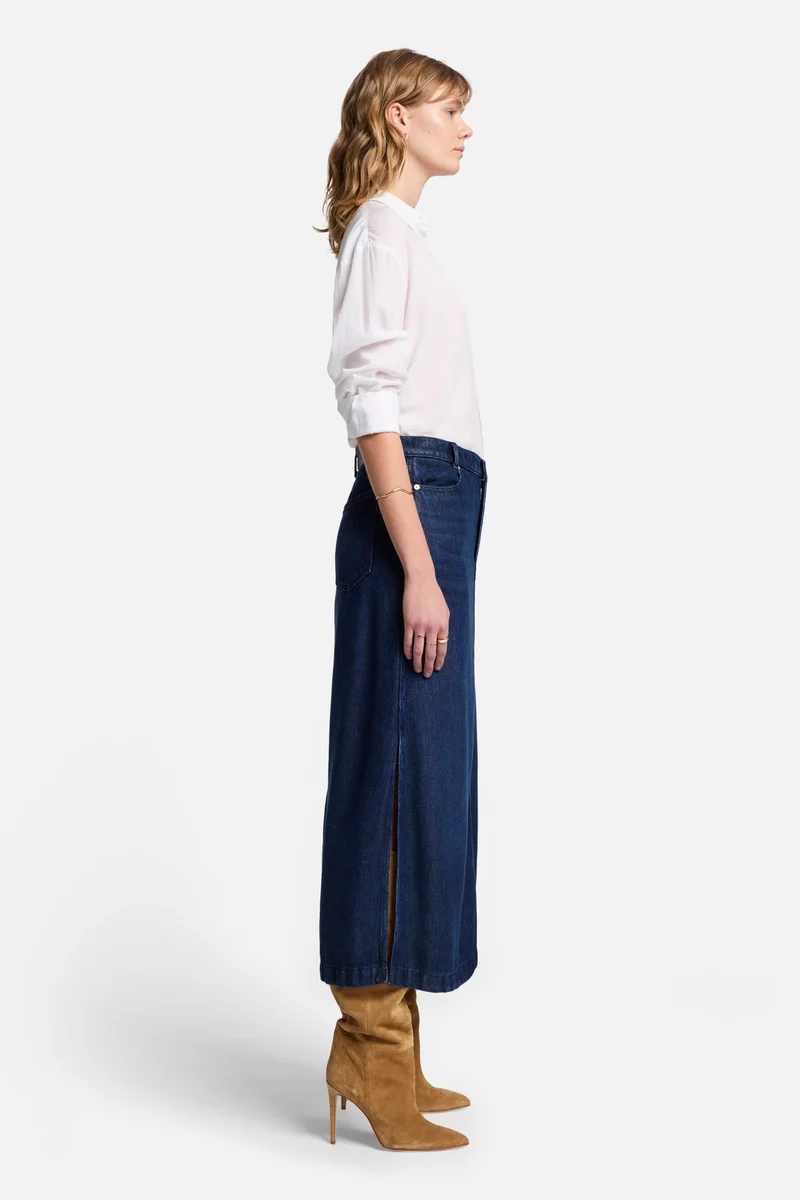 Denim Lustre Midi Skirt in Stormy