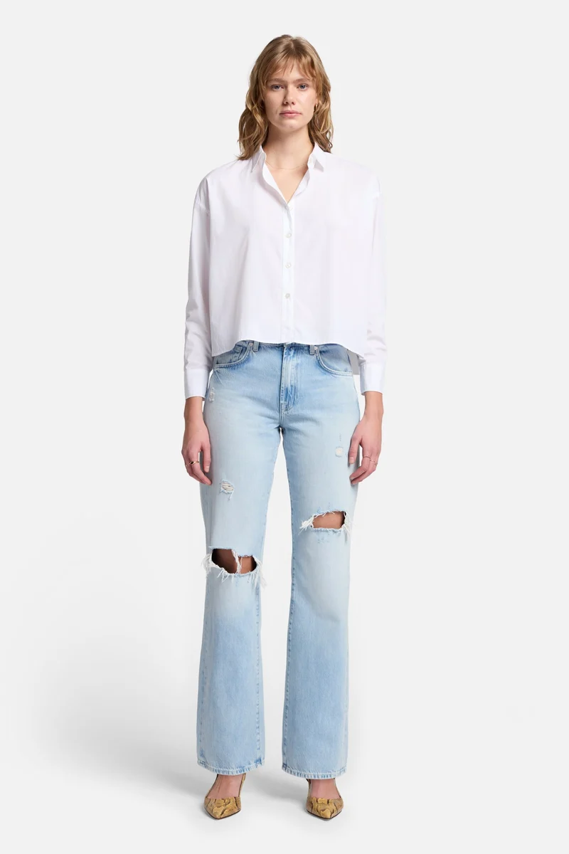 Cropped Poplin Button Down in White