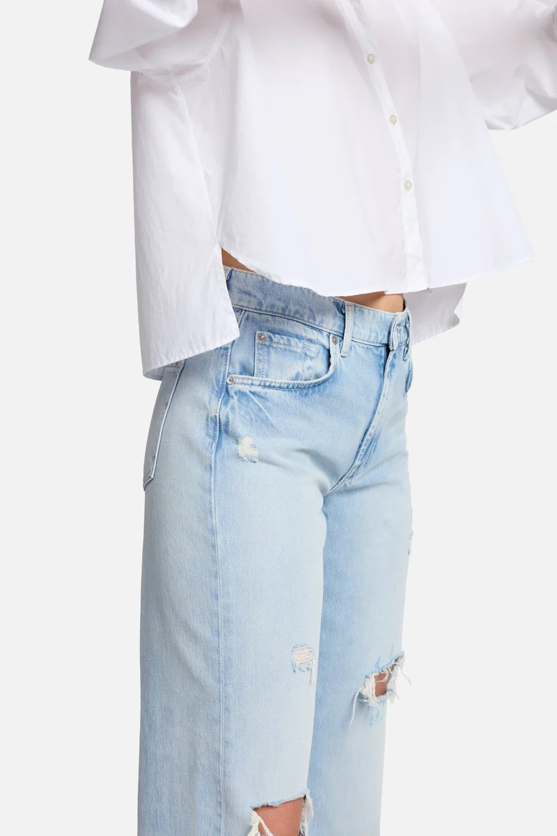 Cropped Poplin Button Down in White