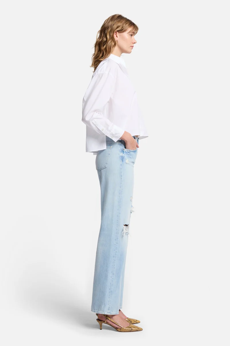 Cropped Poplin Button Down in White