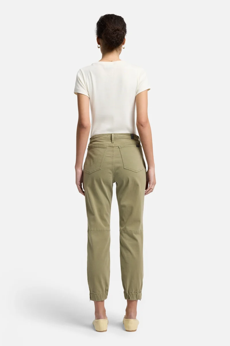 Darted Boyfriend Jogger in Sateen Army