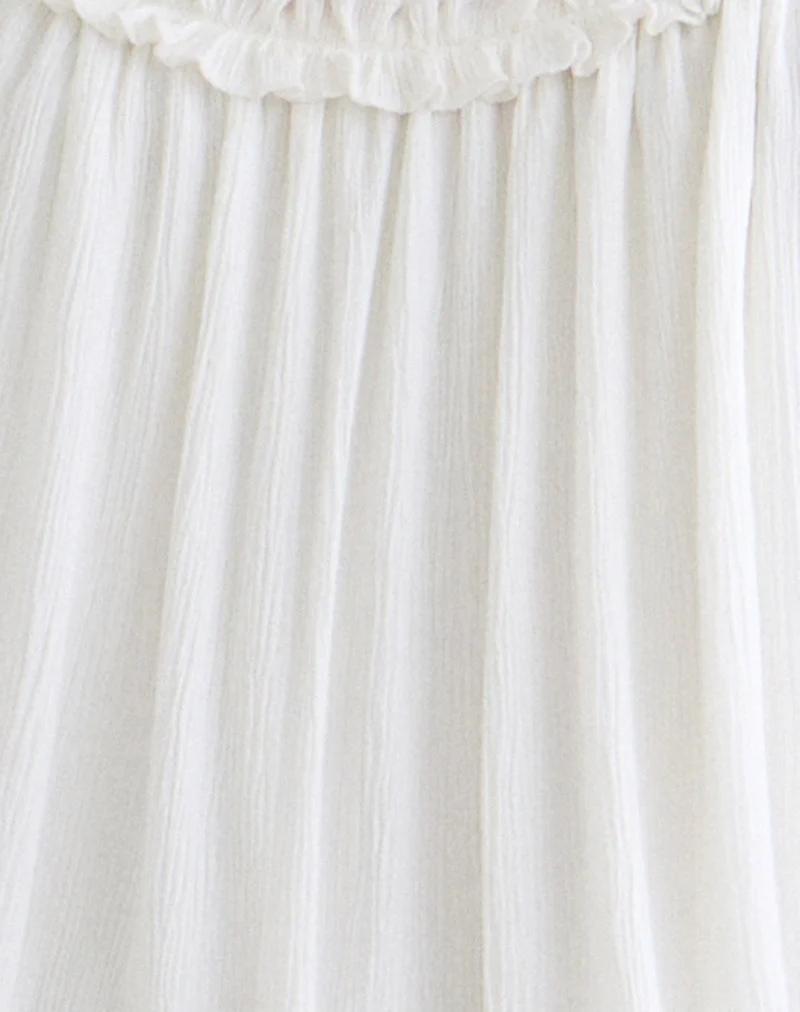 Elowen-Minikleid mit Rüschen in cremefarbenem Crinkle-Stoff