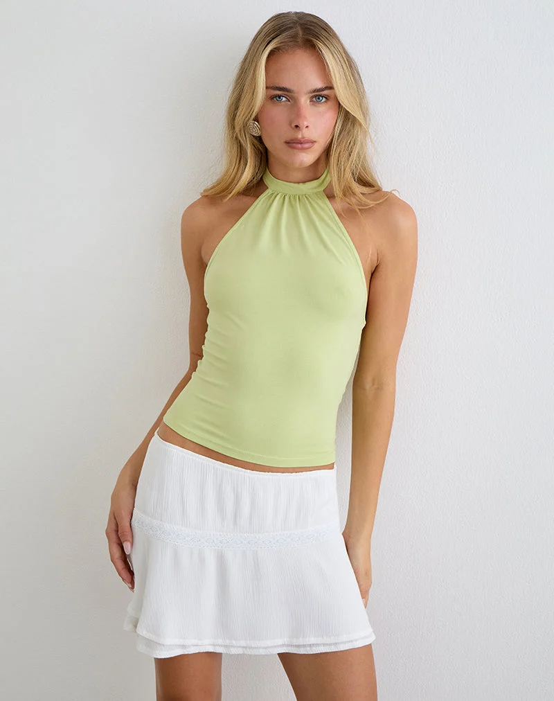 Raceline-Haltertop aus Rayon-Jersey in der Farbe Pistazie