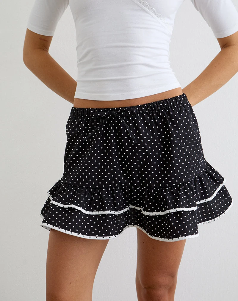 Yaisu-Minirock in Schwarz-Weiß-Kombination mit Mikro-Polka-Print