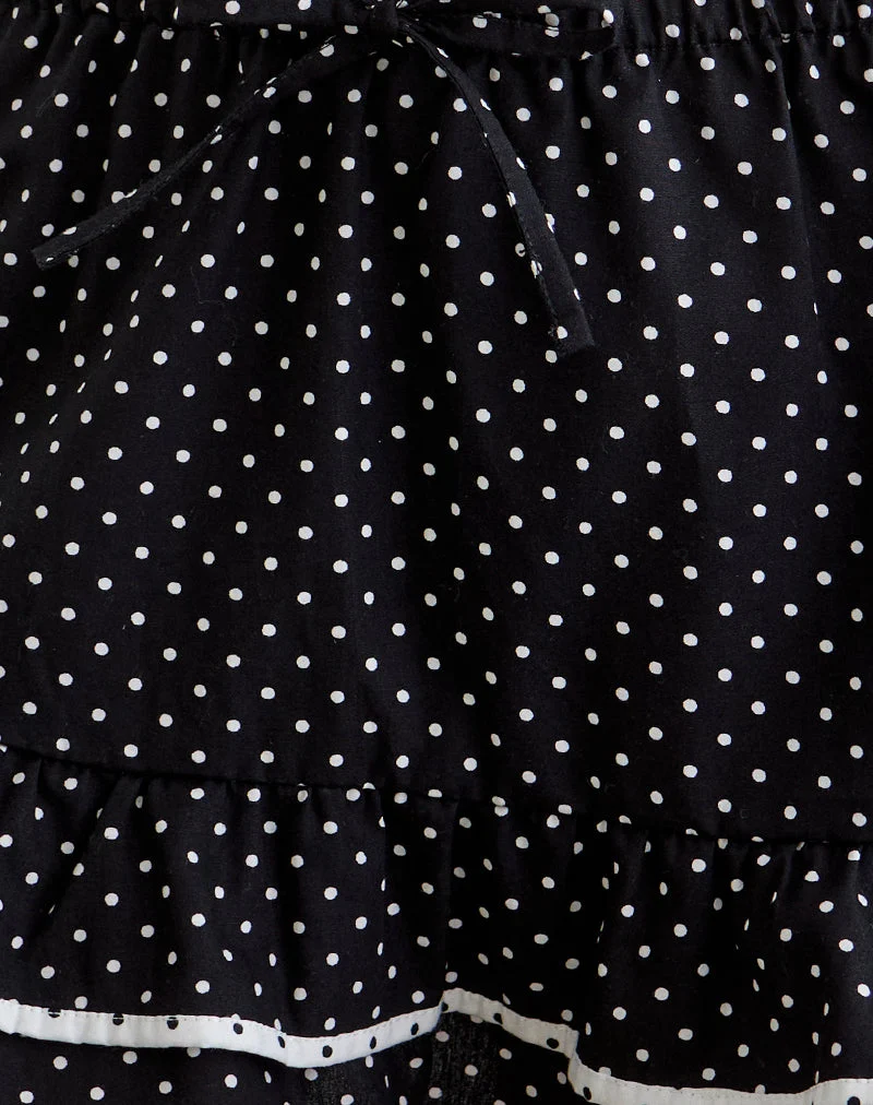 Yaisu-Minirock in Schwarz-Weiß-Kombination mit Mikro-Polka-Print