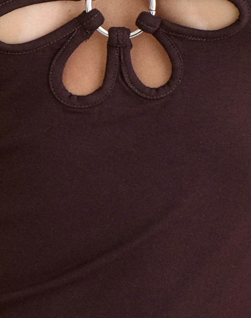 Gustin-Minikleid mit Blumenring in Bitter-Schokoladenbraun