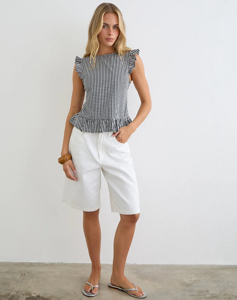 Salome Peplum-Top in Mini-Gingham, grau