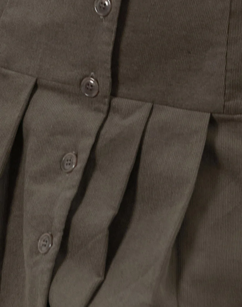 Starrin Knopf Minikleid in Cord Braun