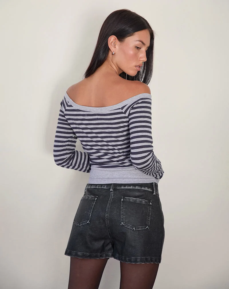 Yacin Slouchy Top in Grau und Schwarz gestreift