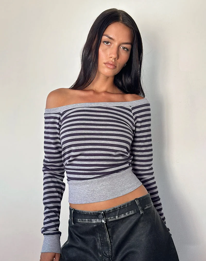 Yacin Slouchy Top in Grau und Schwarz gestreift