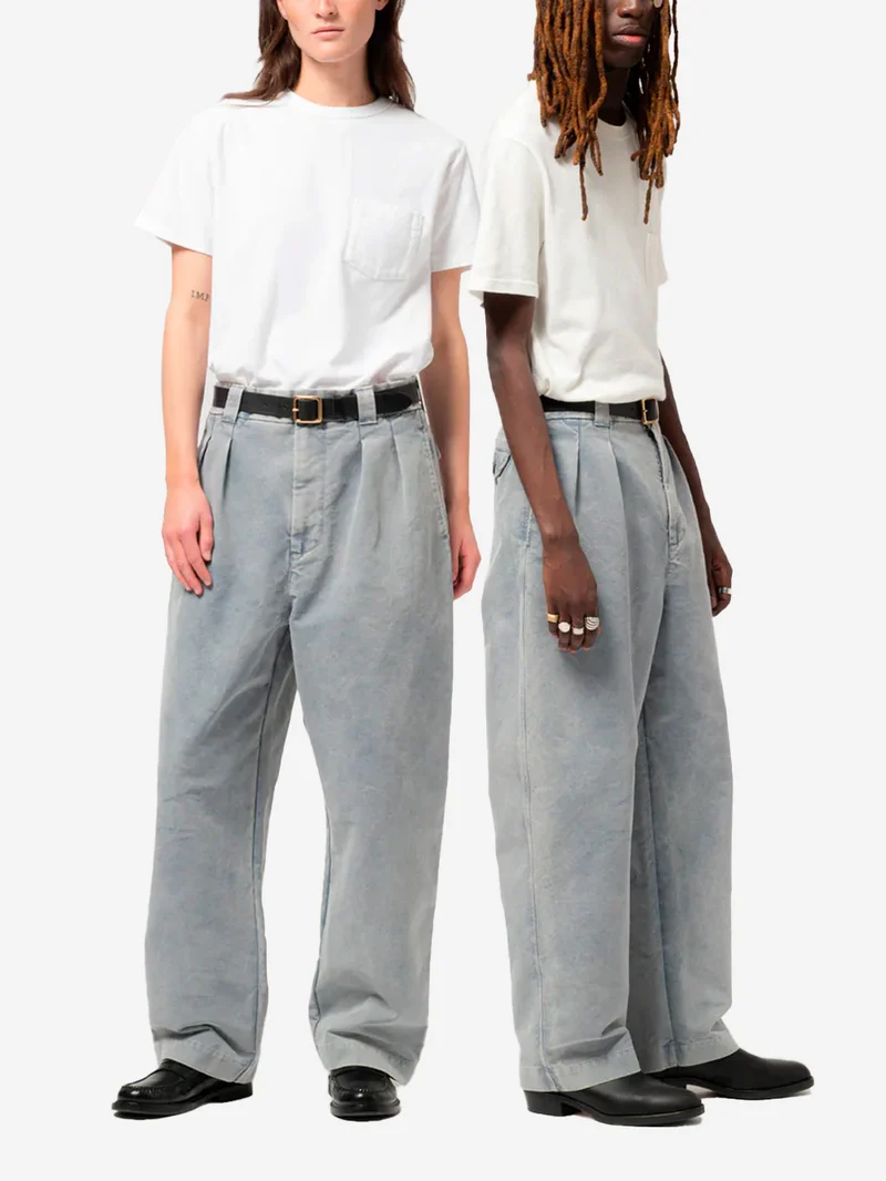 Pantaloni Wide Leg in Cotone Nebraska blu