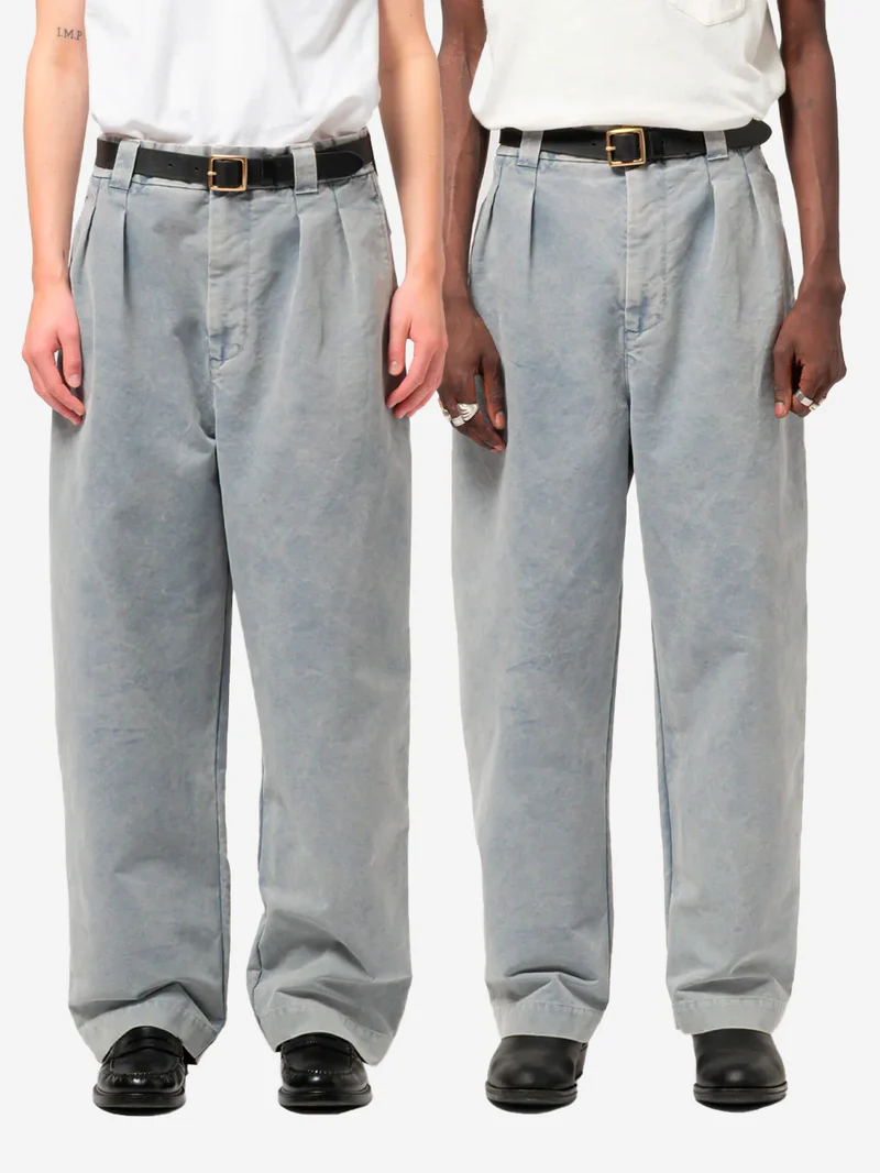 Pantaloni Wide Leg in Cotone Nebraska blu
