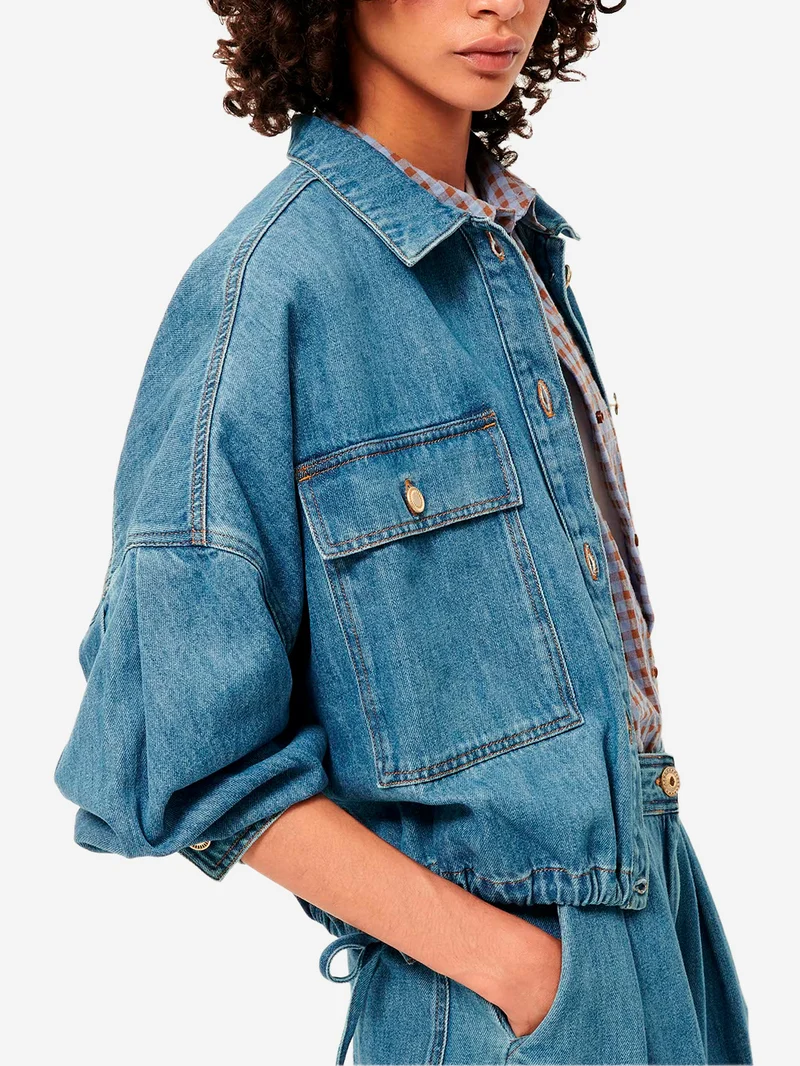 Giacca in denim 'Cazanim' con tasche applicate e orlo stretto