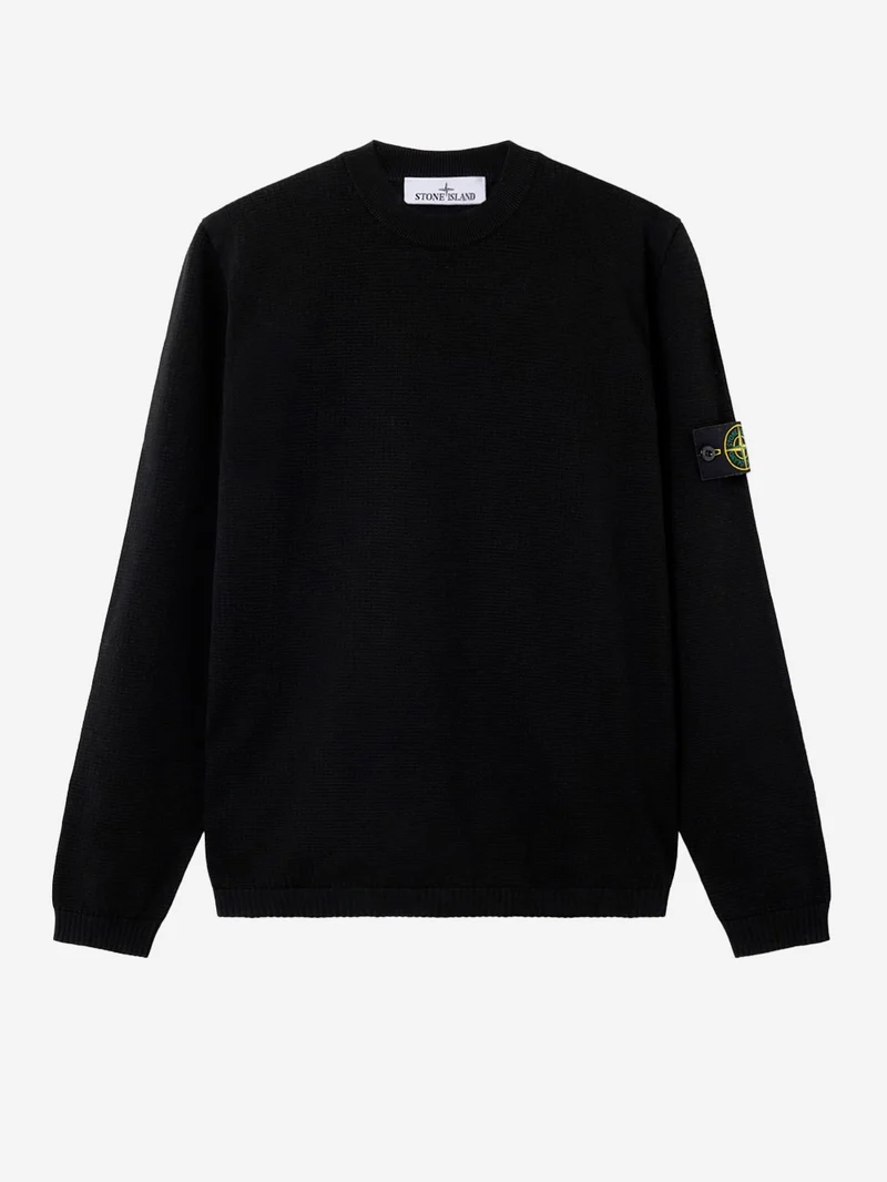 Maglione girocollo nero in cotone biologico a punto micro