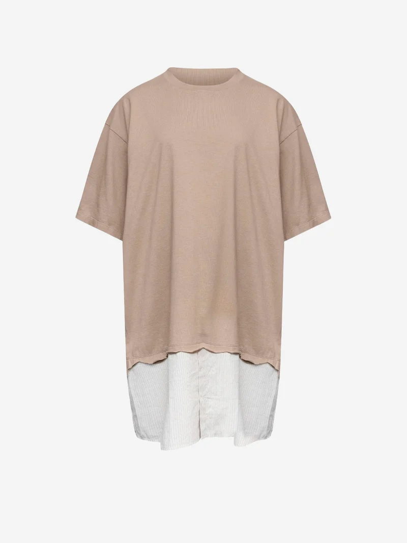 Mini abito in jersey di cotone a maniche corte con inserto a righe