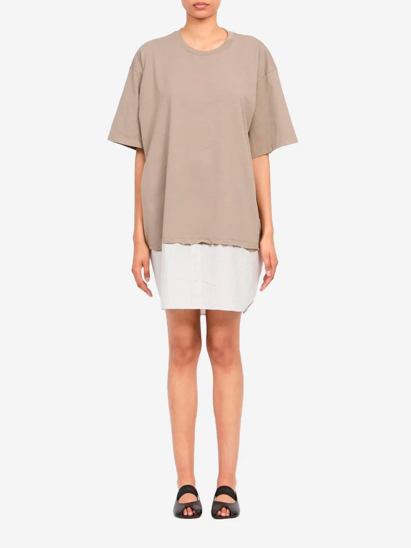 Mini abito in jersey di cotone a maniche corte con inserto a righe