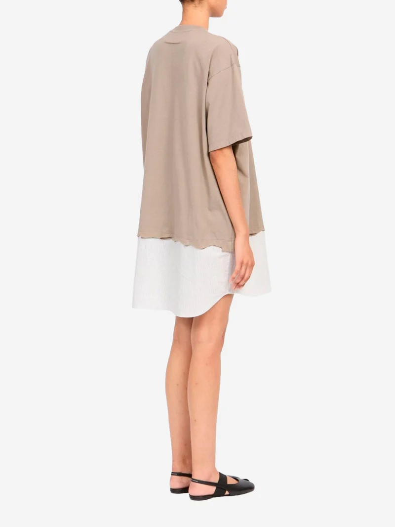 Mini abito in jersey di cotone a maniche corte con inserto a righe