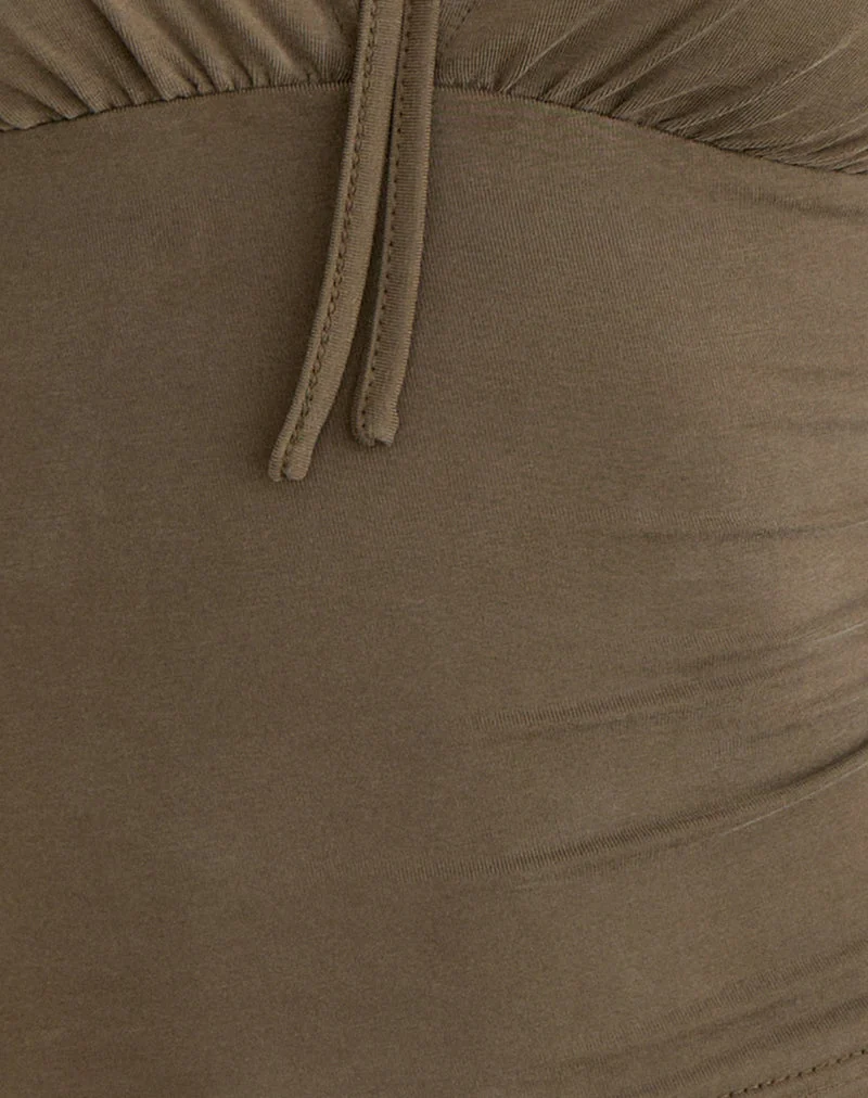 Yubin Langarm-Oberteil mit Schlüssellochausschnitt aus Cupro in Khaki