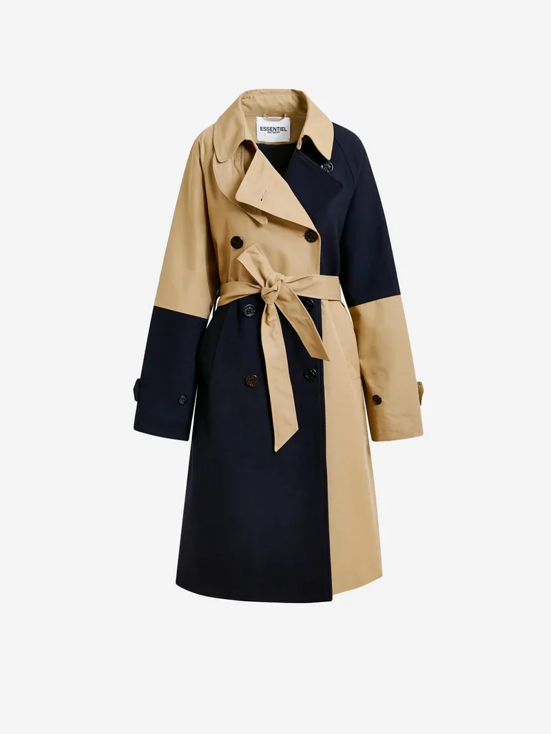 Trench doppiopetto in color block beige e blu navy
