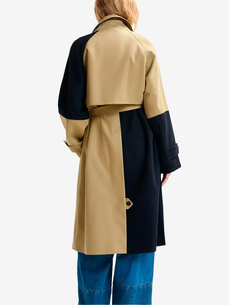 Trench doppiopetto in color block beige e blu navy