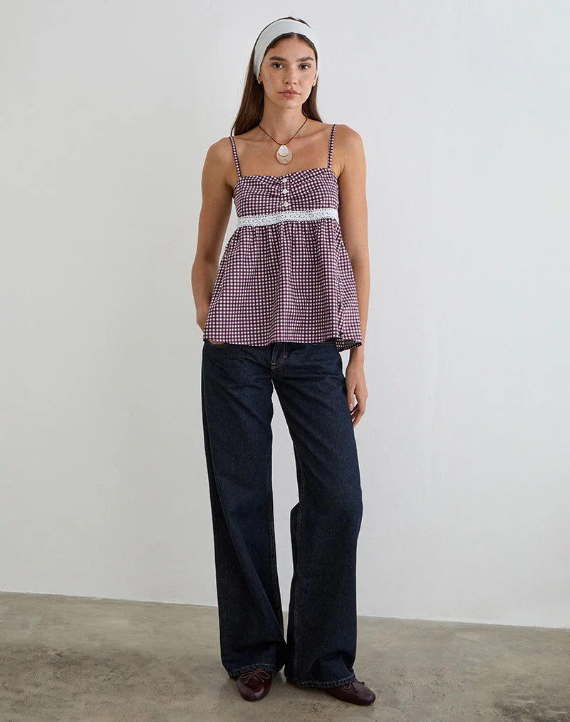 Flika Cami-Top in Mini-Gingham, Weinrot