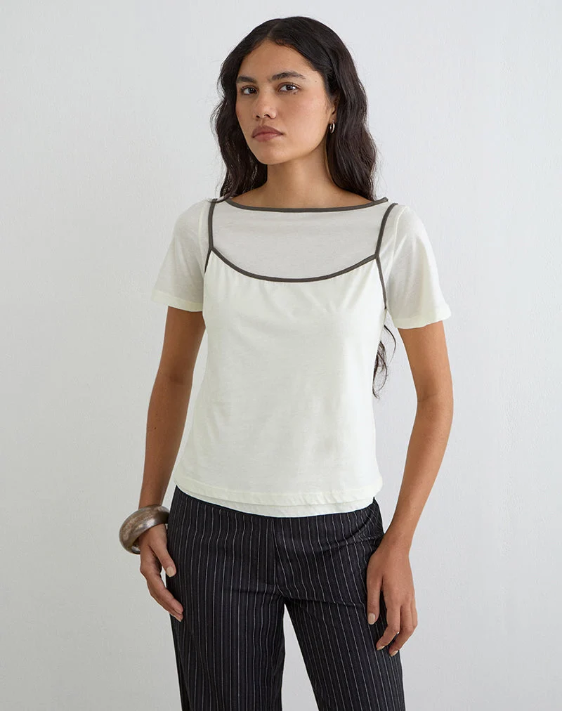 Dolman-T-Shirt in der Farbe „Vanilla Ice“ mit walnussbraunem Saum