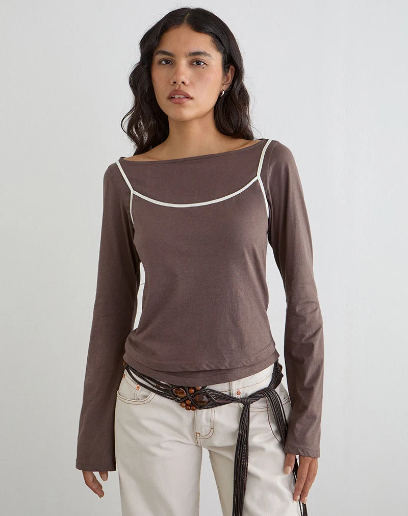 Laken-Langarmshirt in der Farbe „Walnut“ mit „Vanilla Ice“-Einfassung