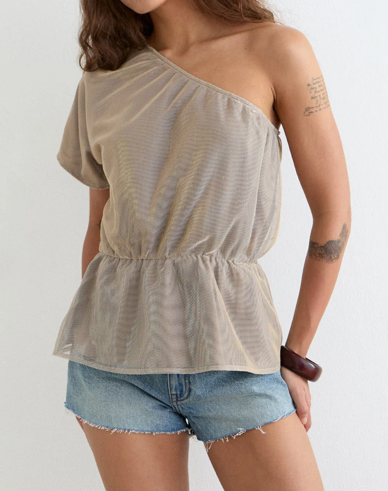 Astria One-Shoulder-Top mit Bindegürtel in Gold-Plissee