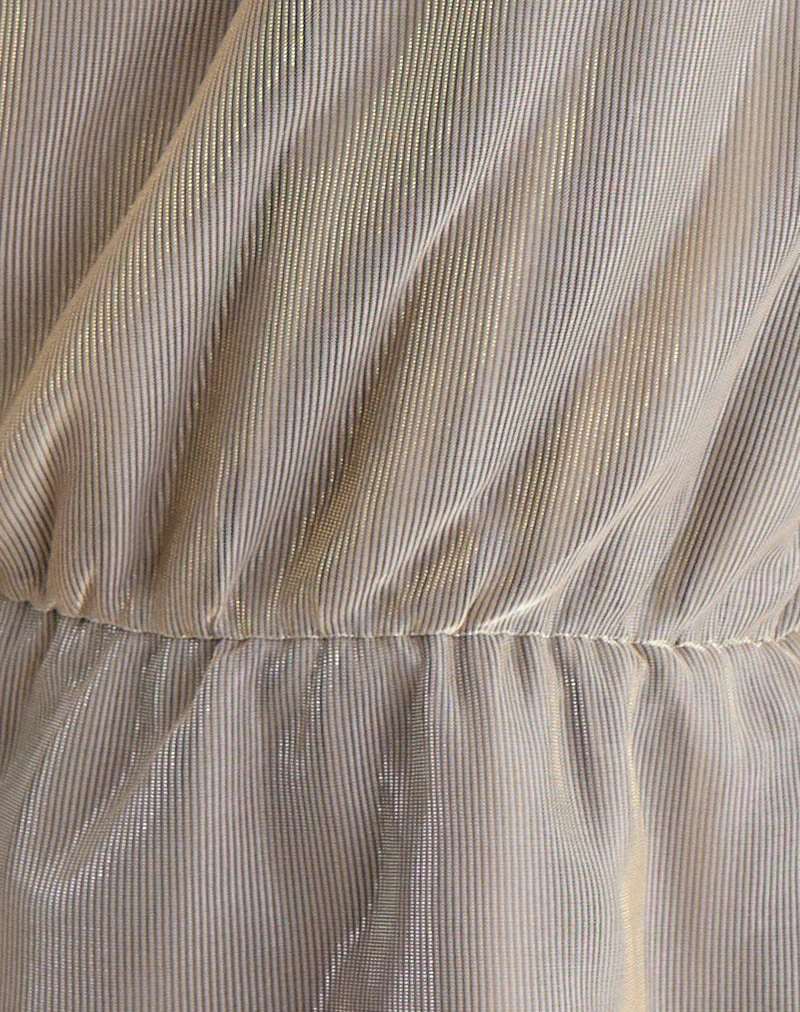 Astria One-Shoulder-Top mit Bindegürtel in Gold-Plissee