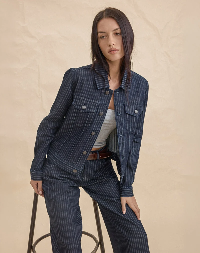 Klassische Jeansjacke in gestreiftem Indigo