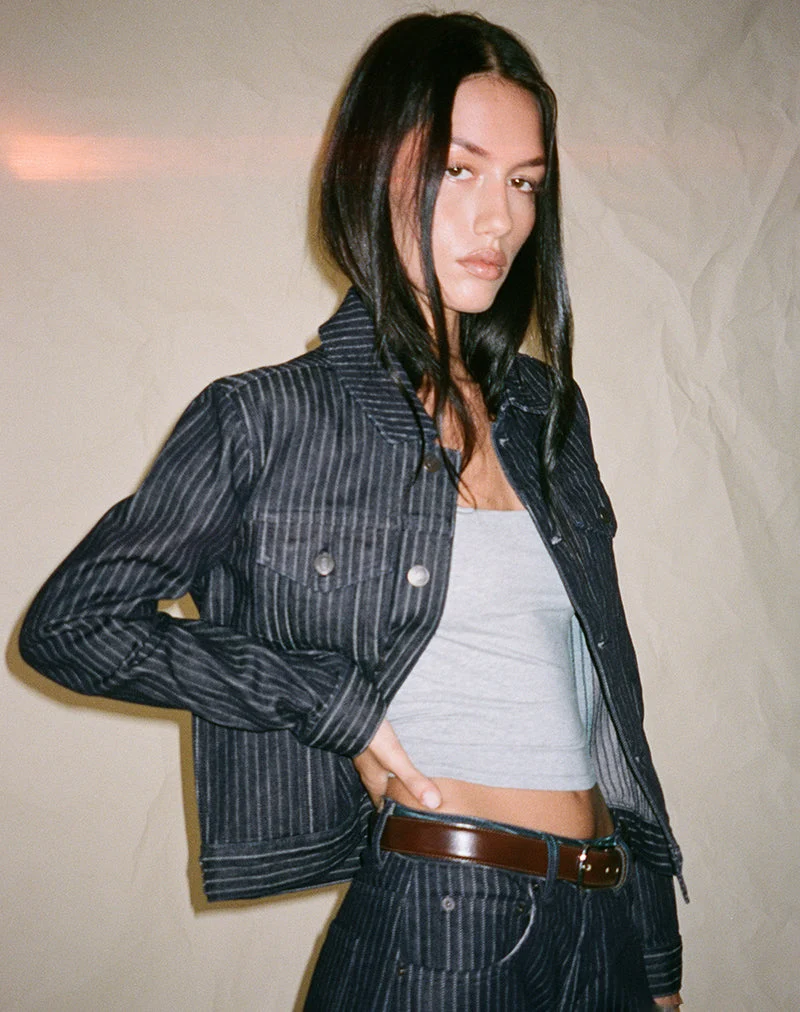 Klassische Jeansjacke in gestreiftem Indigo