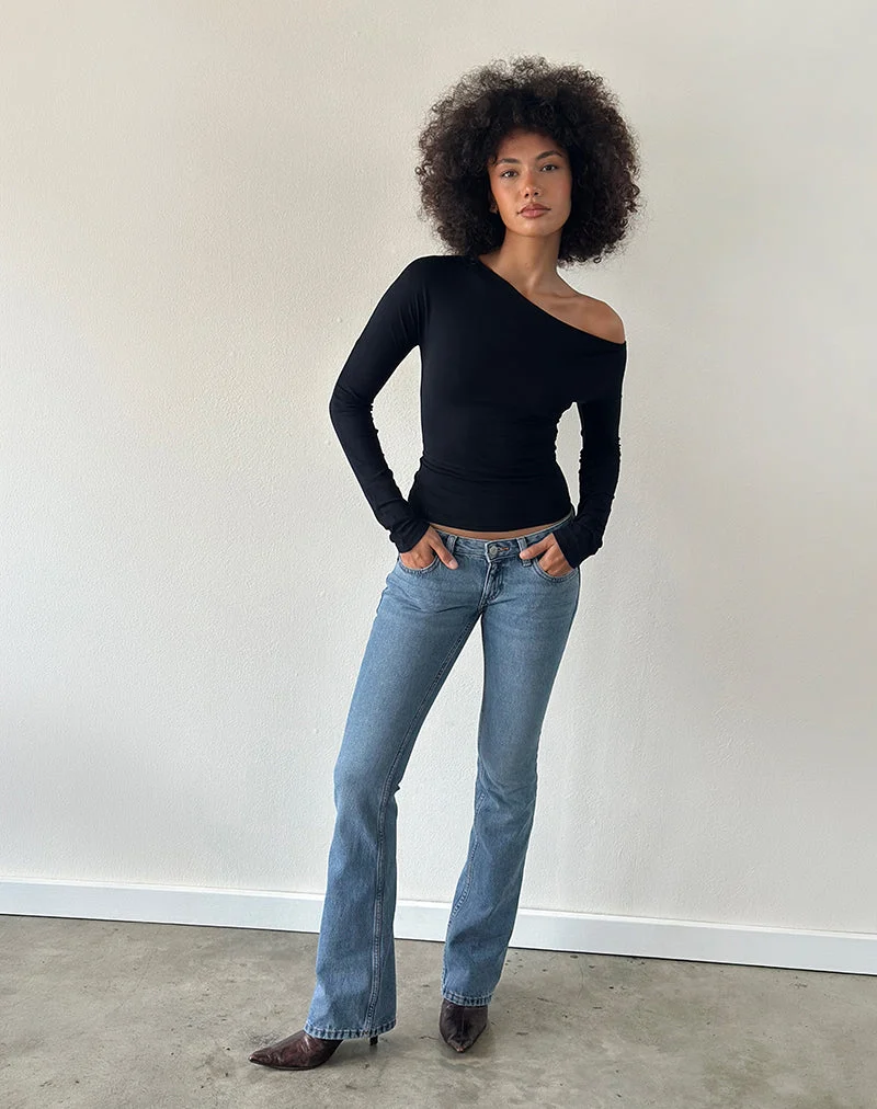 Flare-Jeans mit extrem niedriger Leibhöhe in Schieferblau