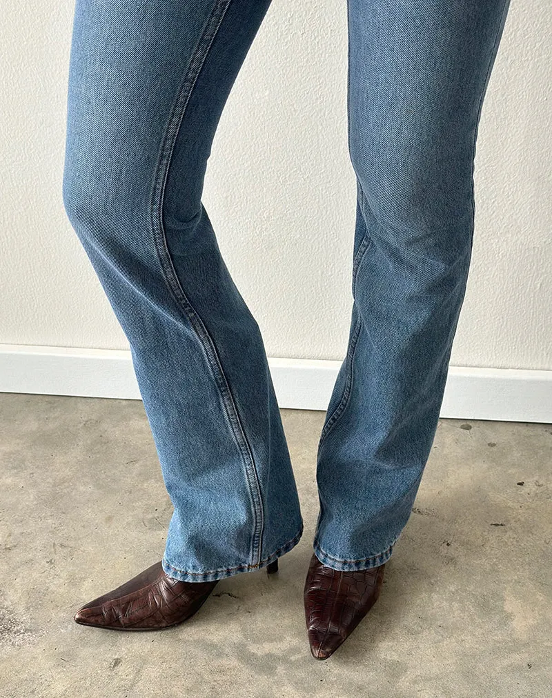 Flare-Jeans mit extrem niedriger Leibhöhe in Schieferblau