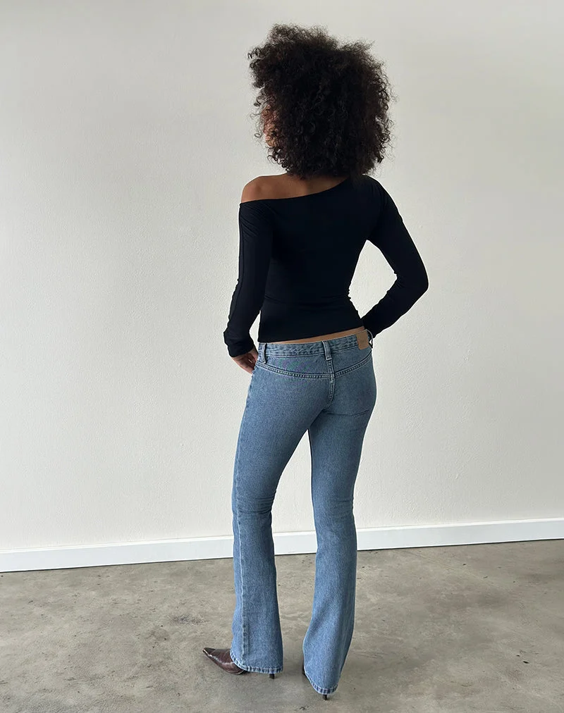 Flare-Jeans mit extrem niedriger Leibhöhe in Schieferblau