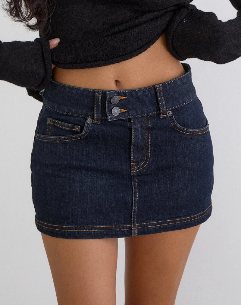 Minirock aus Denim mit niedriger Leibhöhe in Indigo
